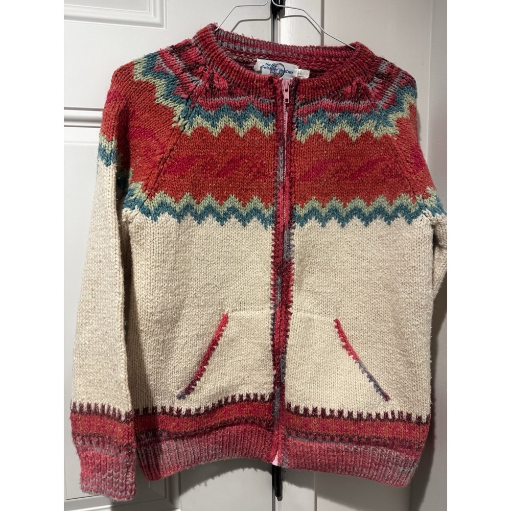 Vintage The Sweater‎ Venture Wool Blend Zip Sweater Nordic Pink Green Women's M